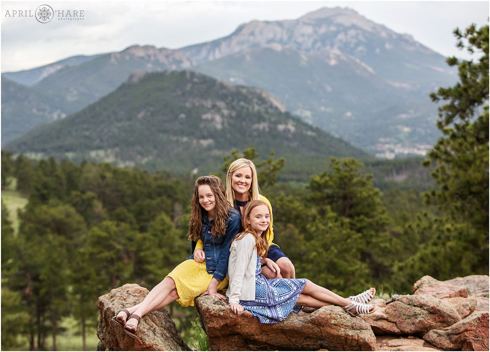 Mom with her Daughters at RMNP Family Session in Estes Park