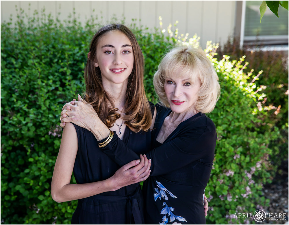 Bat Mitzvah Girl with her Grandmother on the day of her Jewish Bat Mitzvah service at B'Nai Chaim in Denver