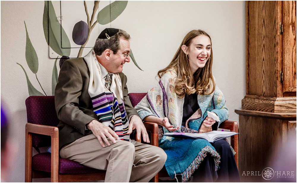 Girl laughs during her bat mitzvah service in Denver