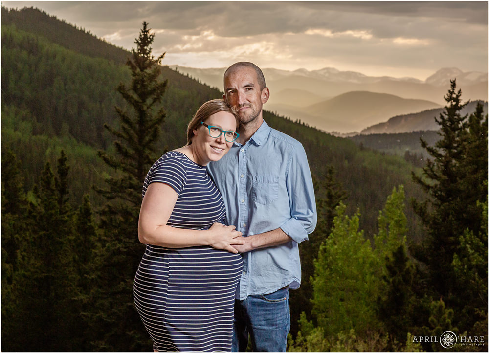Colorado maternity photos with mountain backdrop on Squaw Pass Road