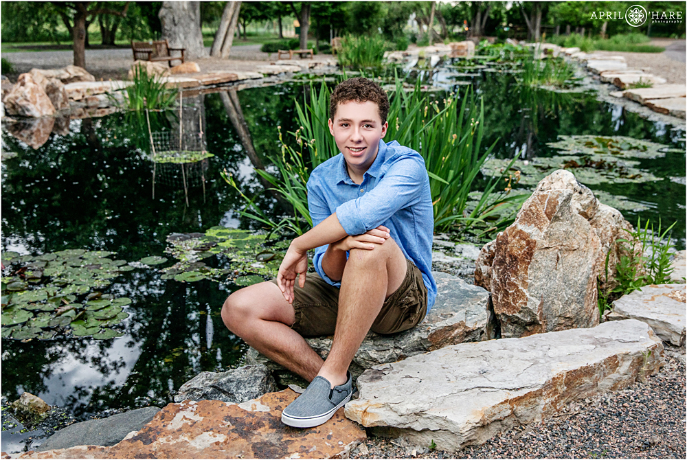 Teen boy portrait at Hudson Gardens by Littleton Family Photographer