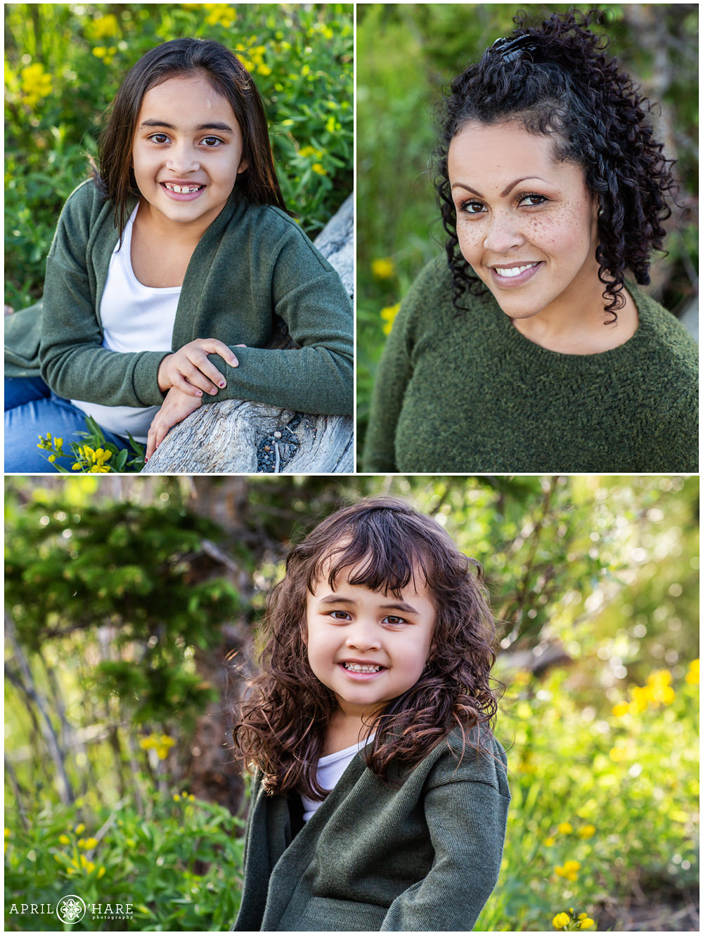 Individual portraits of family done at a Colorado family photography session in Estes Park