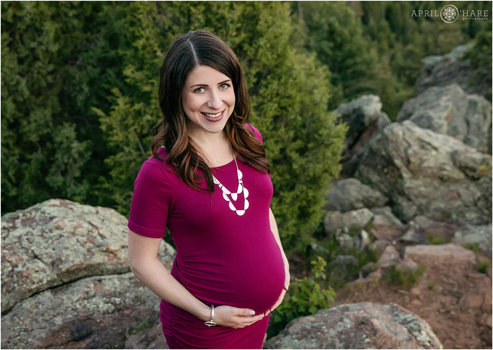 Stunning Pregnant Lady Posing for a Maternity Photo at Mount Falcon in Evergreen Colorado