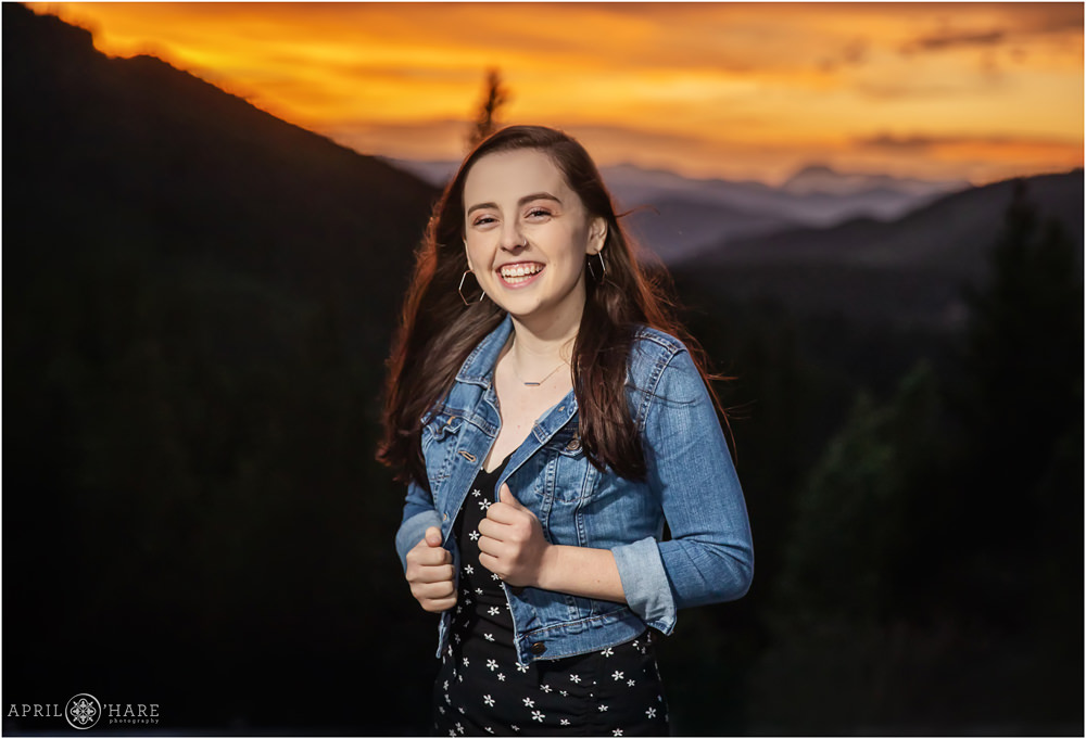Pretty sunset mountain senior photography on Squaw Pass Road