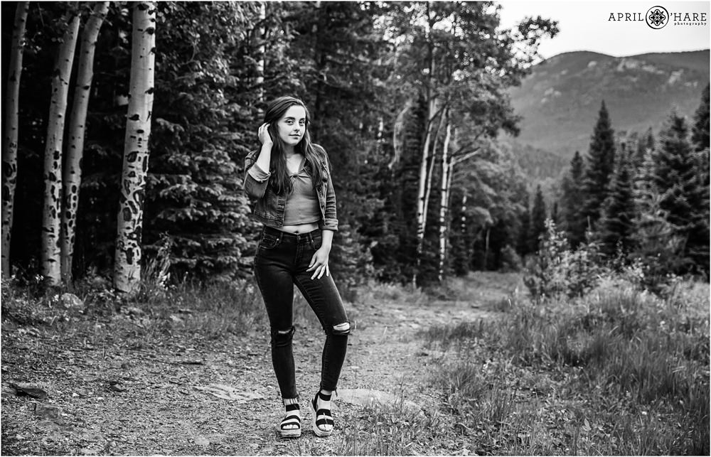 B&W Mountain Senior Photography in Evergreen Colorado