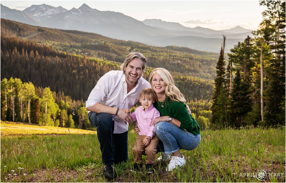 Telluride Family Photographer with a young family at the San Sophia Overlook in Colorado