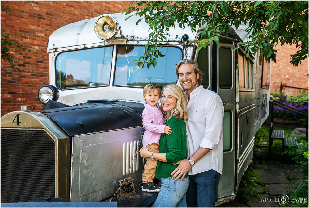 Family portrait with the Galloping Goose Railcar in Telluride Colorado