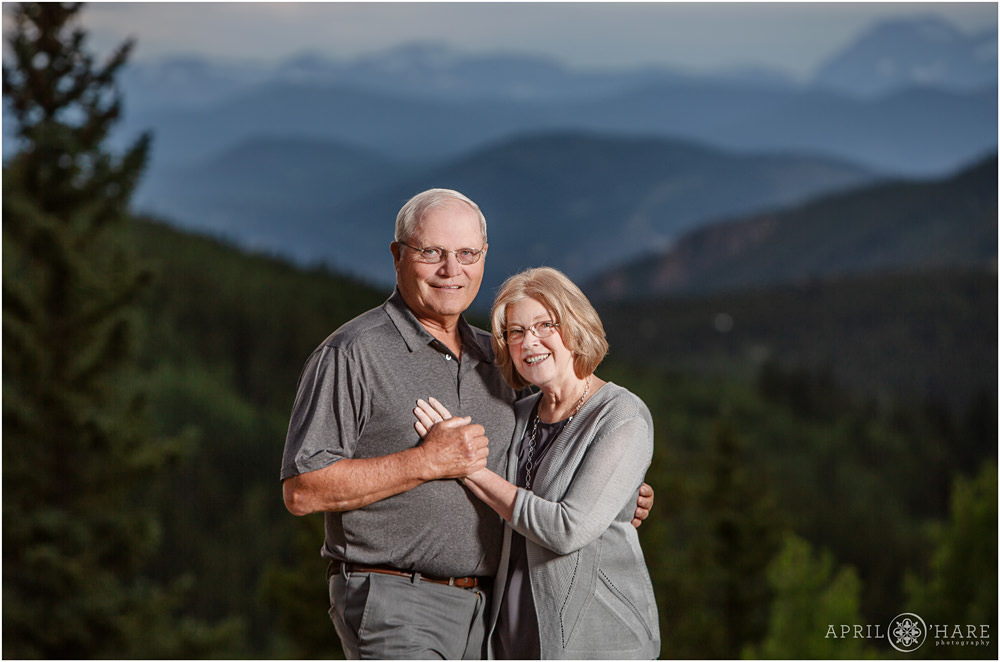 Beautiful mountain backdrop for a 50th wedding anniversary portrait in Colorado