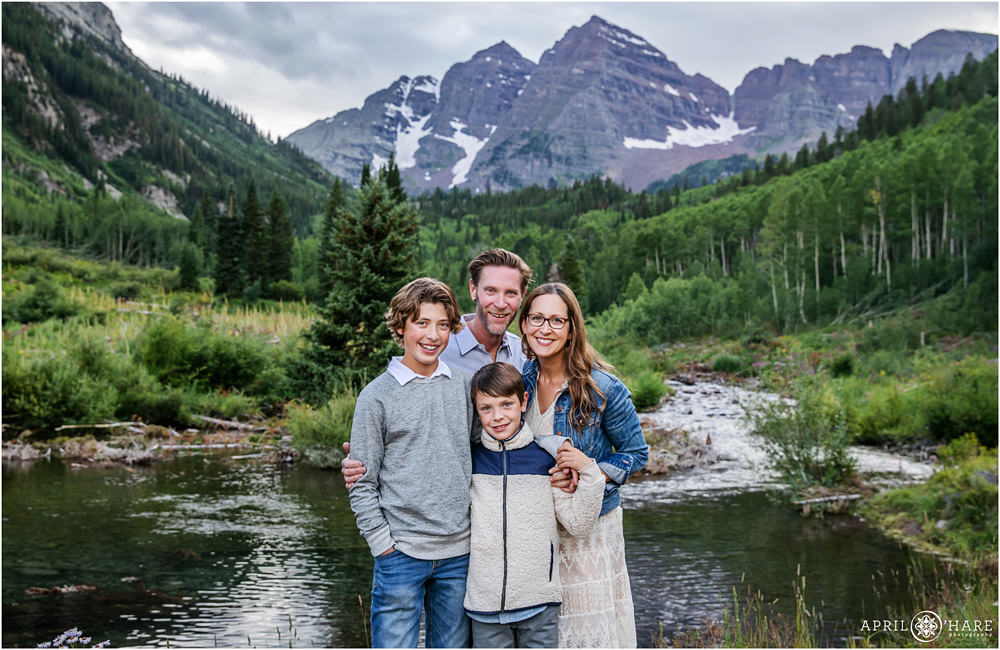 Family vacation during summer at Maroon Bells in Aspen Colorado