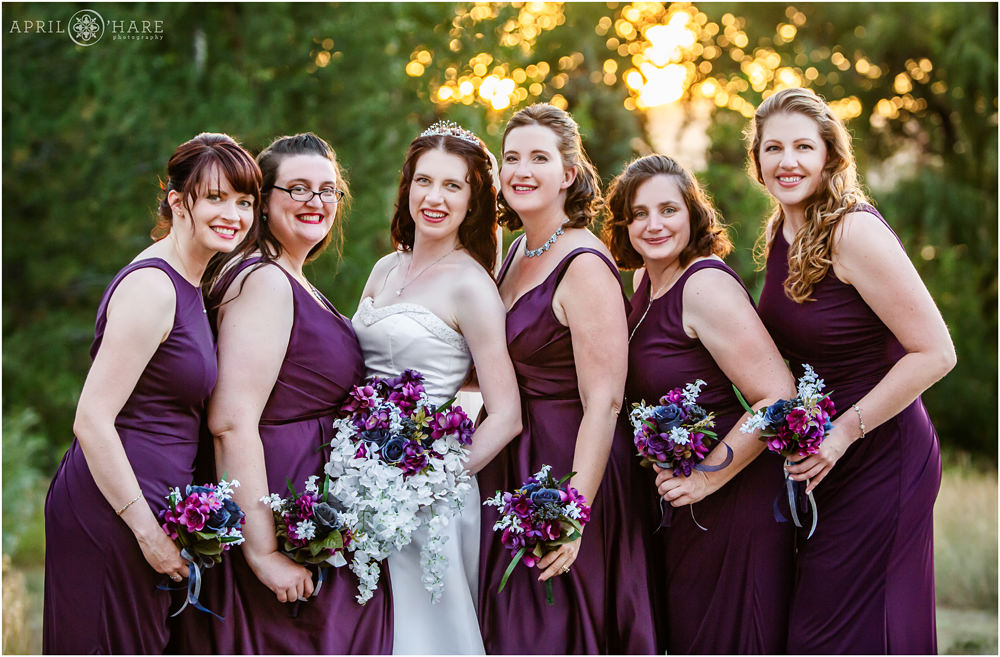 Gorgeous bridesmaid portrait with pretty bokeh backdrop at Flyin' B Park in Highlands Ranch Colorado