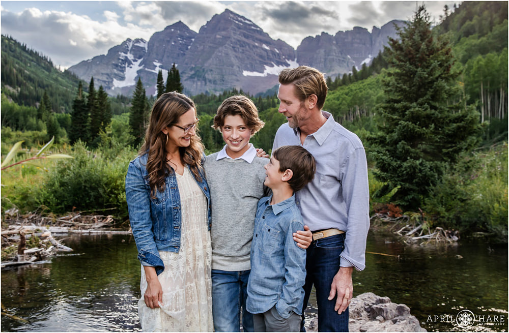 Family has fun together during their photography session at Maroon Bells in Aspen Colorado