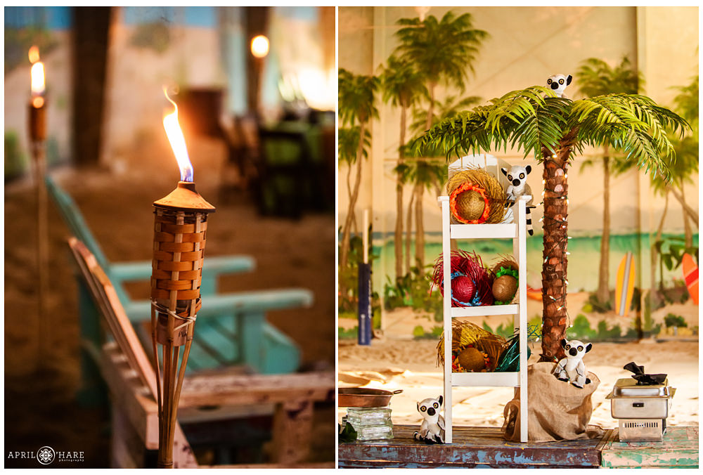 Tropical island bar mitzvah decor at The Island Event Center in Aurora, CO