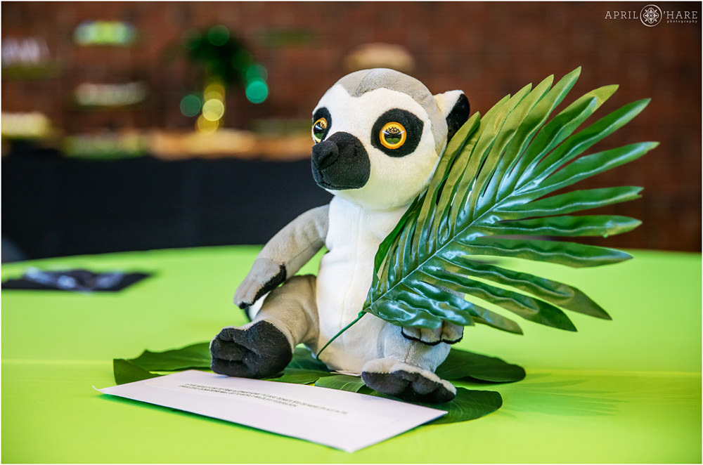 Madagascar Lemur Centerpiece Decor for a jungle island themed Kiddush luncheon at Temple Emanuel in Colorado
