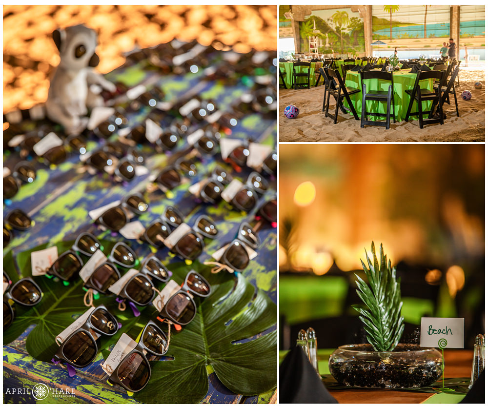 Jungle island themed beach decor for a Bar Mitzvah Party at The Island Event Center in Aurora Colorado