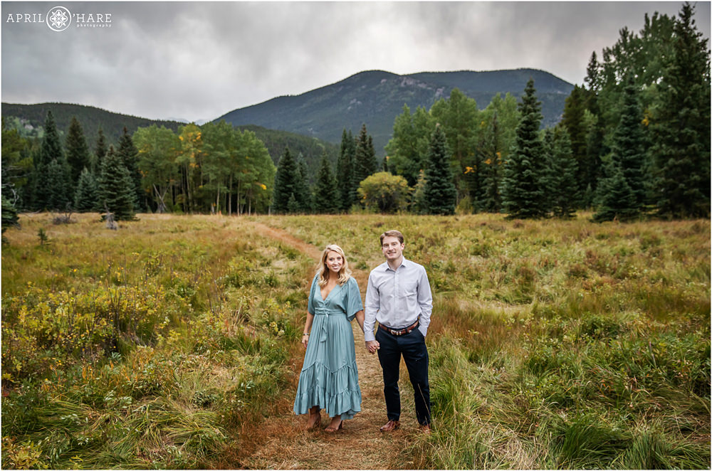 Gorgeous engagement photos in a Colorado mountain meadow in Evergreen