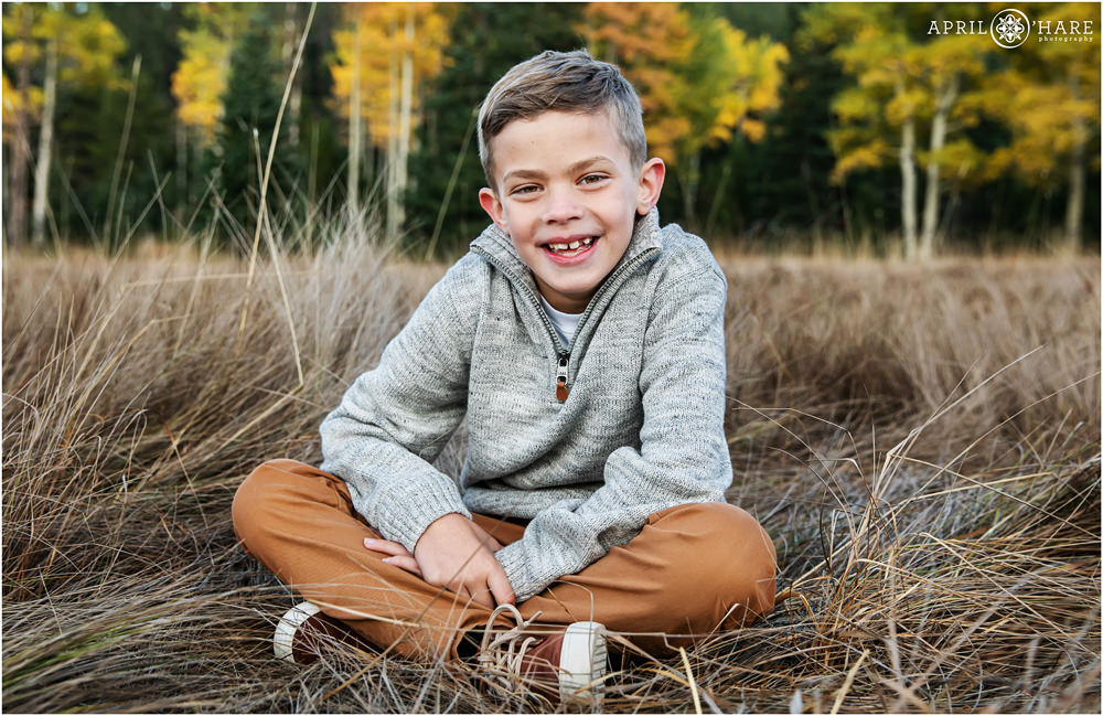 Individual child photo during an autumn family photography session in Colorado