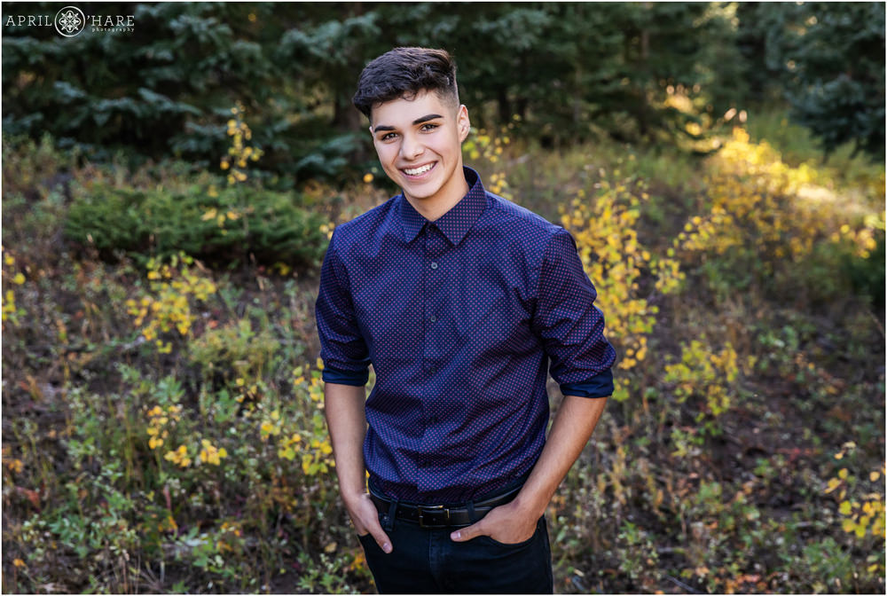 Denver Senior Boy High School yearbook portrait session during fall color in the mountains