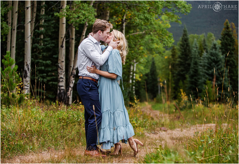 Romantic Colorado Engagement Photography in an aspen tree forest