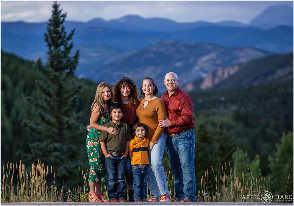 Beautiful Evergreen Colorado Mountain Backdrop for family pictures on Squaw Pass Road