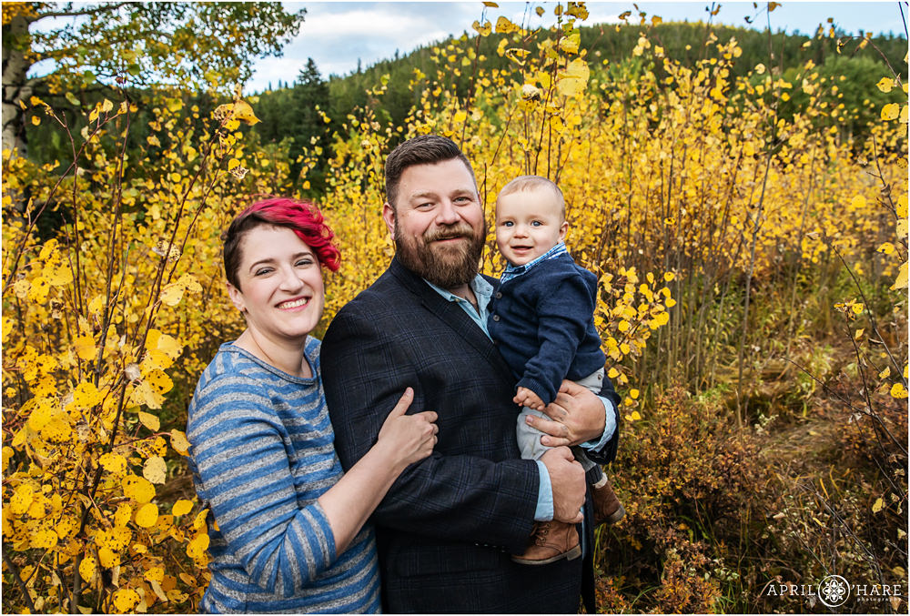 Stunning Fall color family photos with baby in the Colorado Mountains