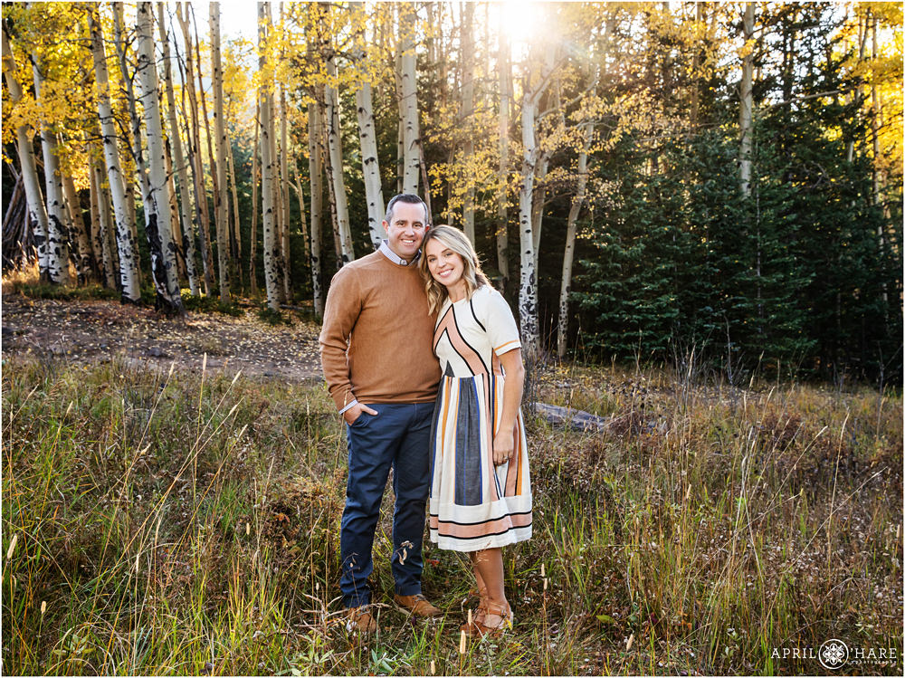 Mom and Dad get a photo alone without kids at their family photography session in Evergreen Colorado