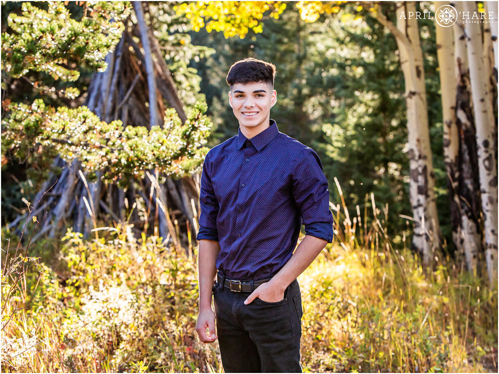 Denver Senior Yearbook Photography in a Colorado forest setting during fall