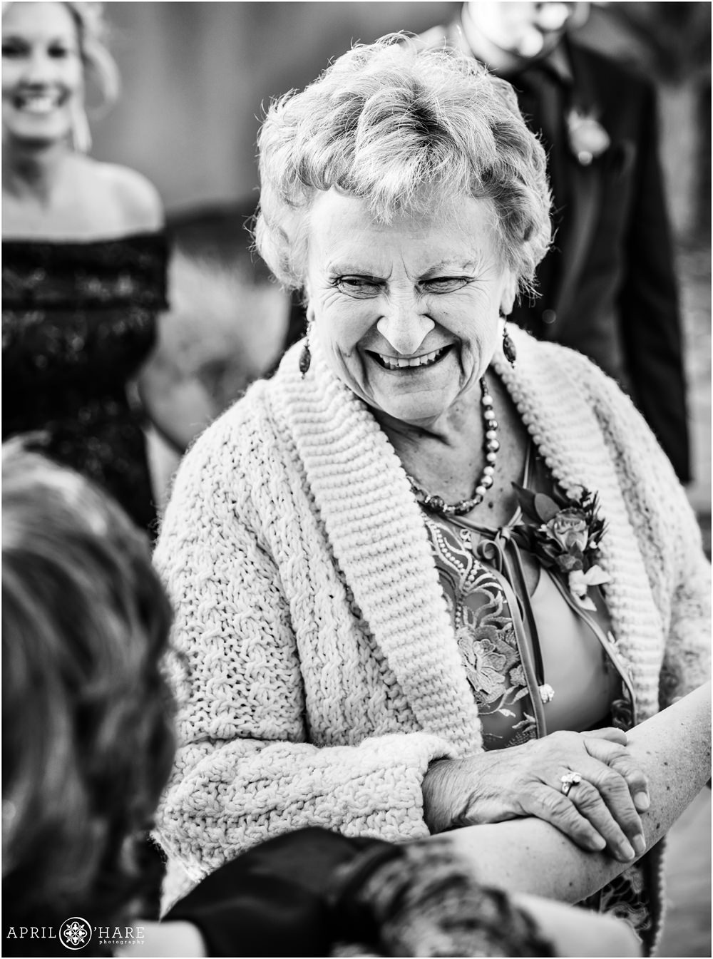 Cute candid photo of grandma smiling at Villa Parker in Colorado