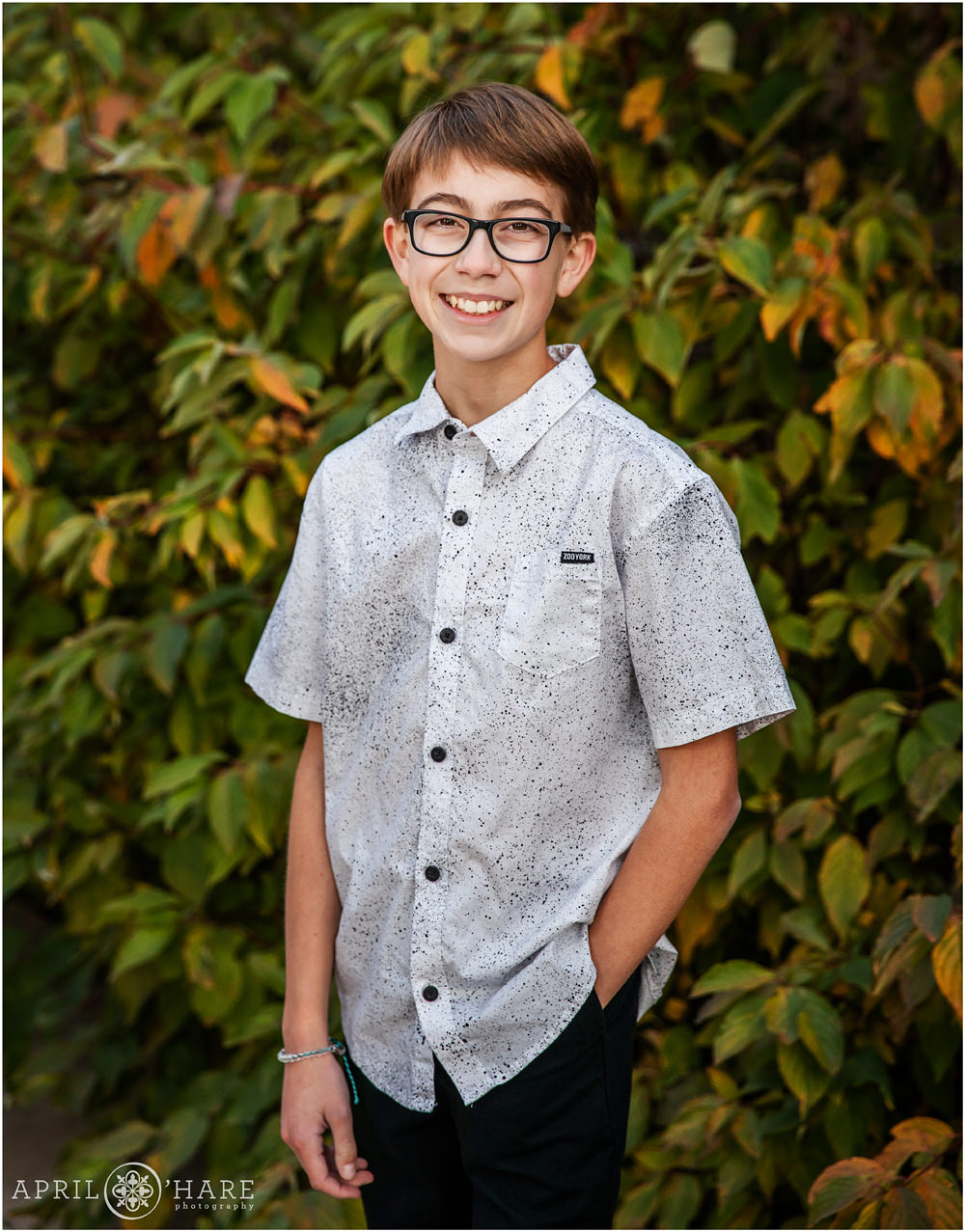 Casual fall color portrait of a Bar Mitzvah boy in Fort Collins Colorado