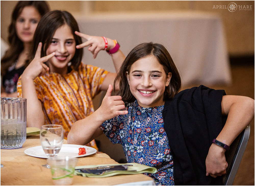 Kids hanging out at a bar mitzvah party at the Lincoln Center in Fort Collins Colorado