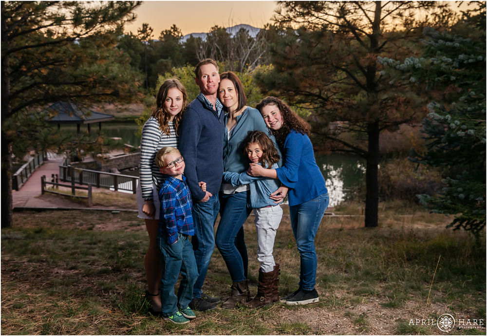 Beautiful Colorado Blended Family Photos with a mountain view at Fox Run Regional Park