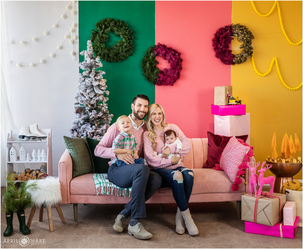 Bold Bright Holiday Family Portraits in a Natural Light Studio in West Denver Colorado