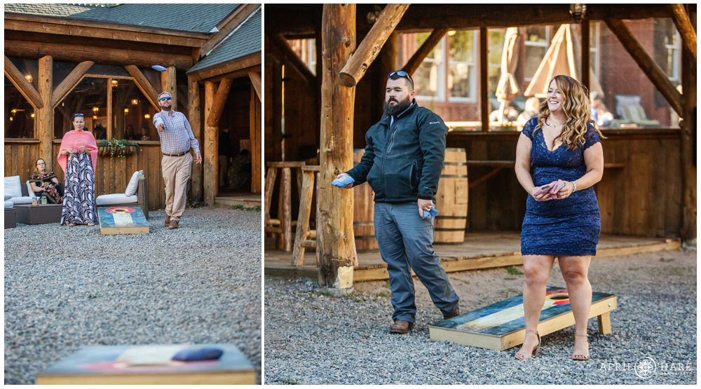 Guests play cornhole bean bag toss at Piney River Ranch in Vail