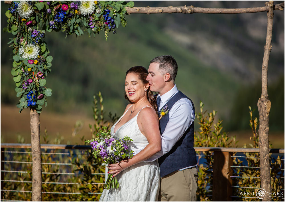 Candid wedding portrait on a bright sunny day in Colorado