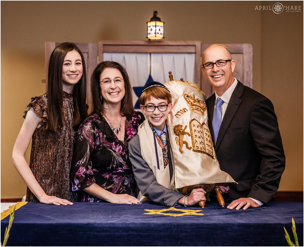 A family portrait with the Torah at the Lincoln Center in Fort Collins Colorado