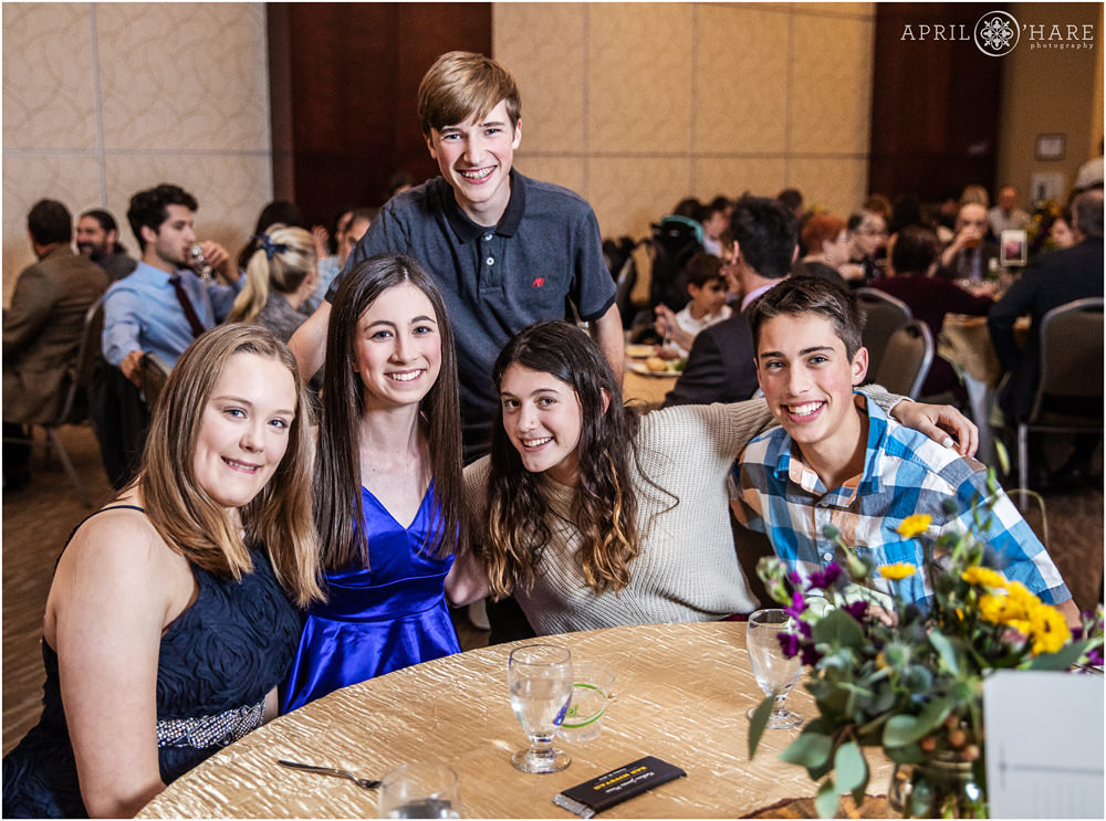 Casual candid portrait of a group of friends at a bar mitzvah party in Fort Collins Colorado