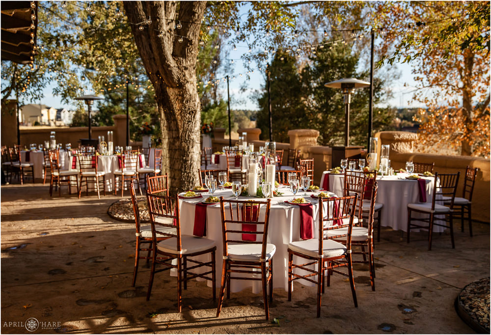 Photo of the patio set up for dinner on a sunny warm fall day at Villa Parker in Colorado