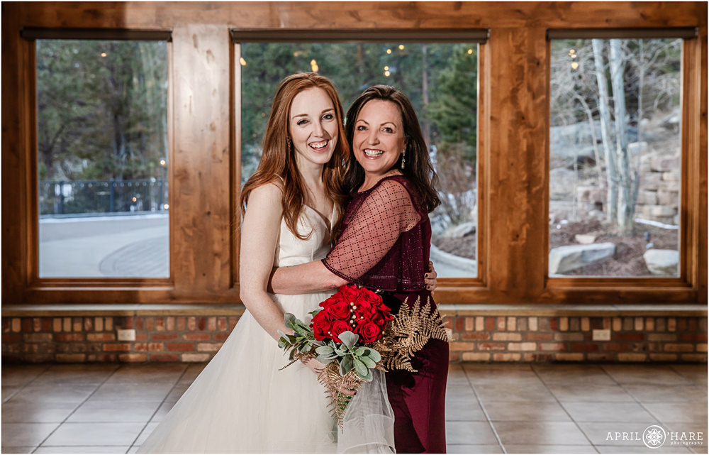 Sweet photo of bride with her mom at Della Terra in Estes Park CO
