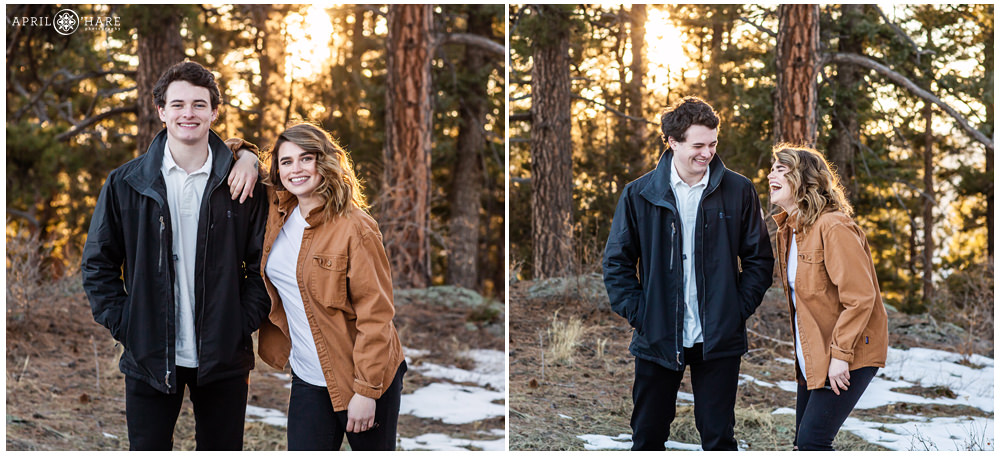 Brother and Sister Portrait in the woods at West Mount Falcon in Colorado
