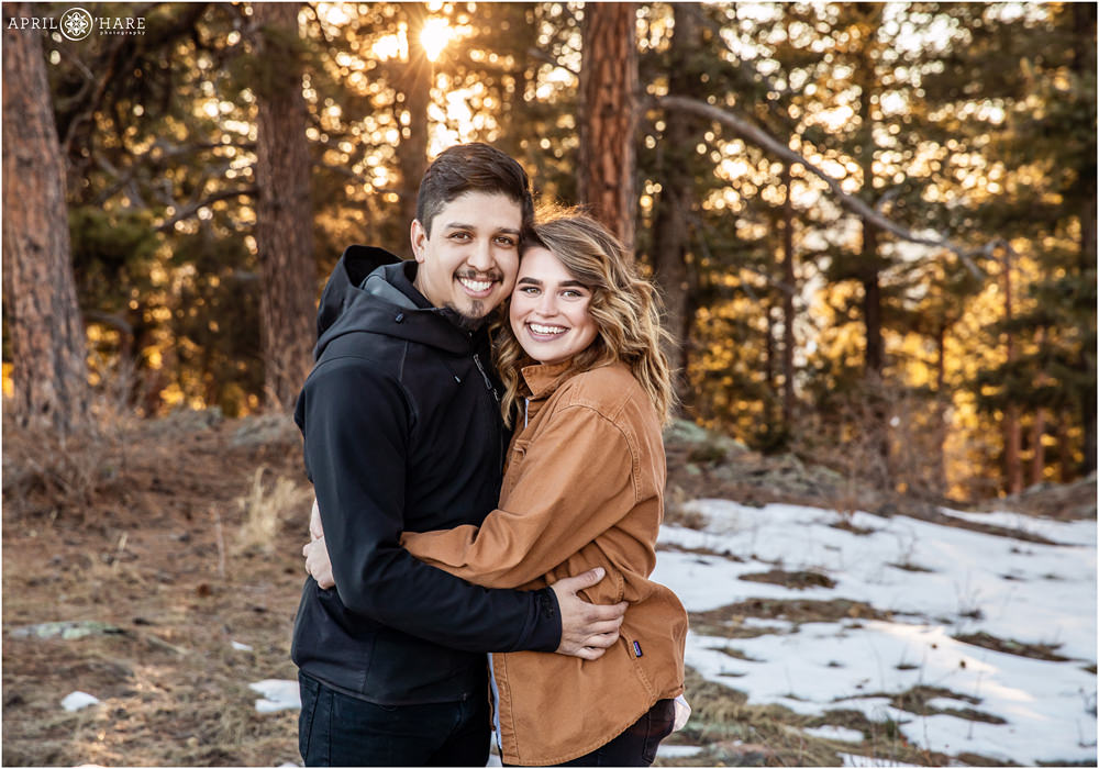 Beautiful couples photo in the woods at West Mount Falcon during January