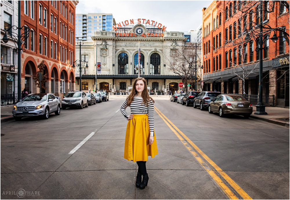 Fashion senior photos created in downtown Denver at Union Station