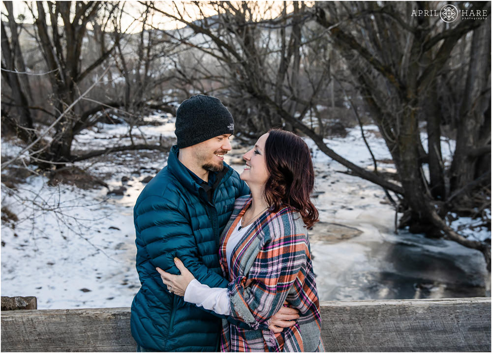 Winter couples portrait in Boulder at South Mesa Trail