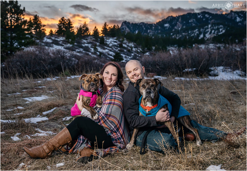 Boulder Photo Session with Dogs done at sunset at South Mesa Trail