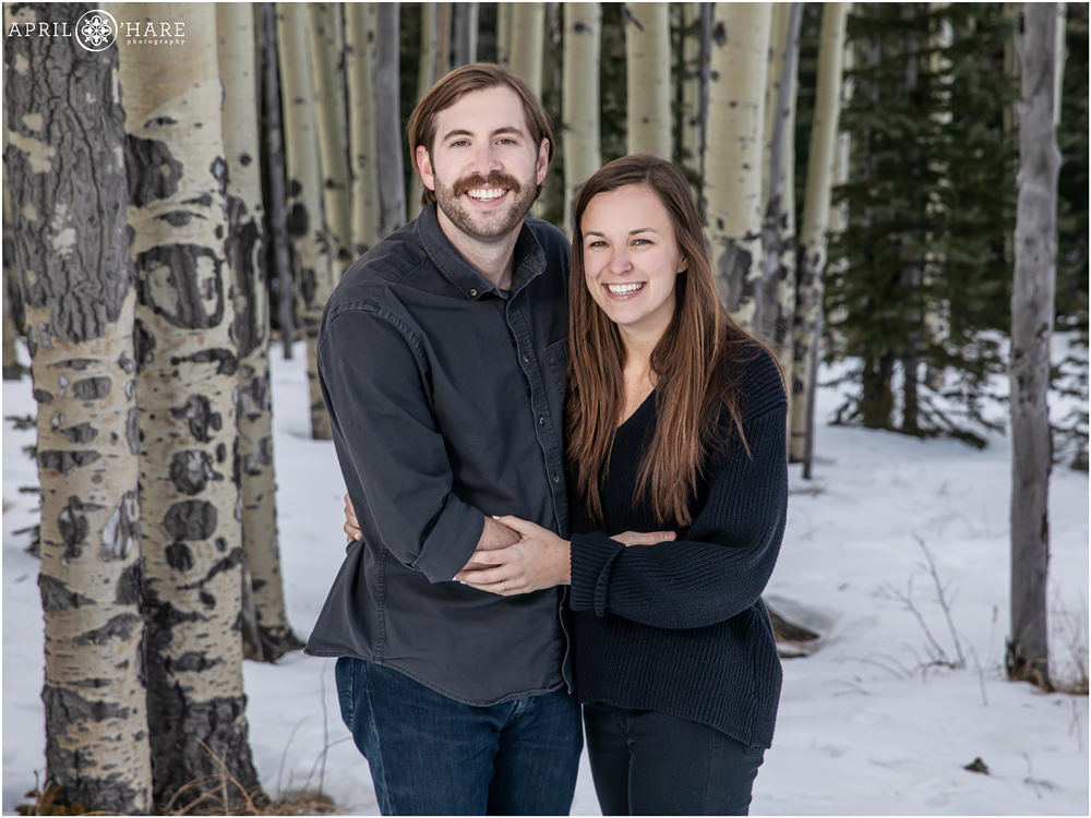 Beautiful portrait of a couple in an aspen tree grove in Colorado