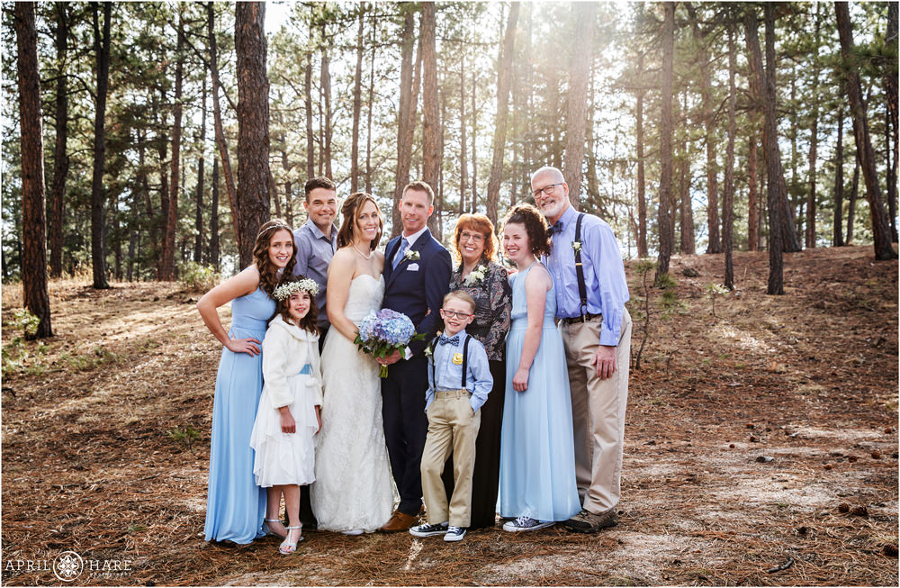 Family portrait at a Wedgewood Weddings Black Forest Spring Wedding in Colorado Springs