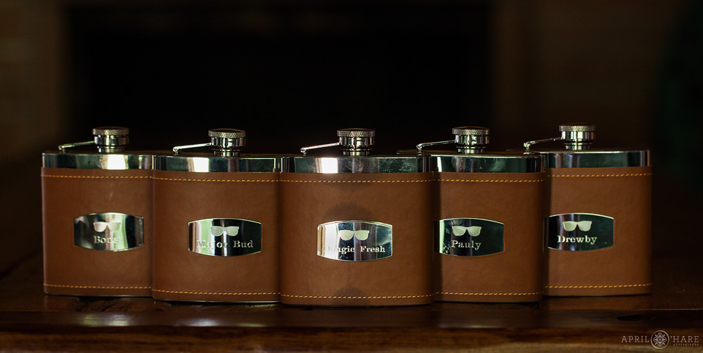 Custom printed flasks for a Colorado brewery and winery wedding guide