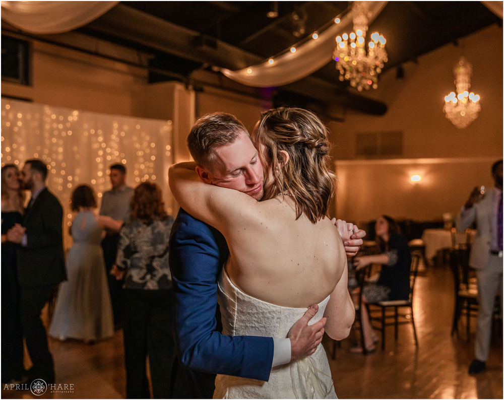 Romantic photo of bride and groom dancing at Wedgewood Weddings Black Forest Colorado Springs