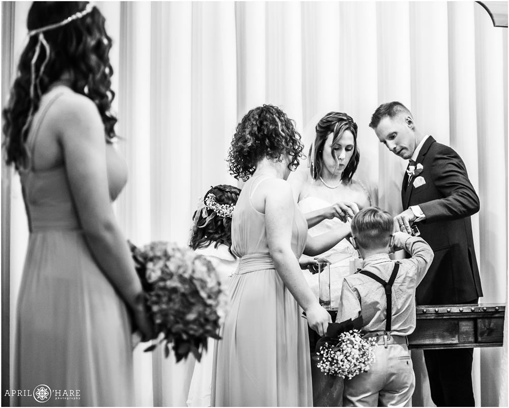 Sand Ceremony B&W Wedding Photo from Indoor ceremony at Wedgewood Weddings Black Forest