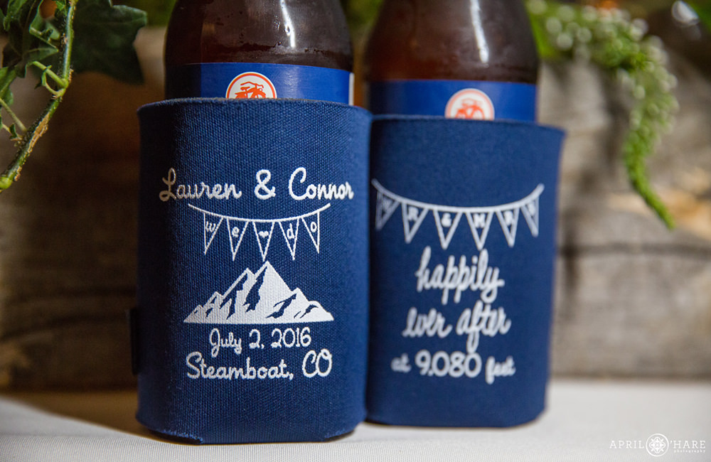 Custom Beer Coozies for a Wedding make great gifts at Colorado Brewery Weddings