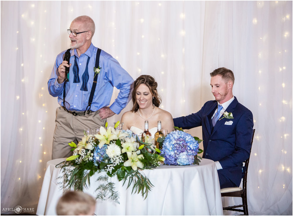 Father of Groom speech at his son's Wedding Toasts at Wedgewood Weddings Black Forest Reception Ballroom in Colorado Springs