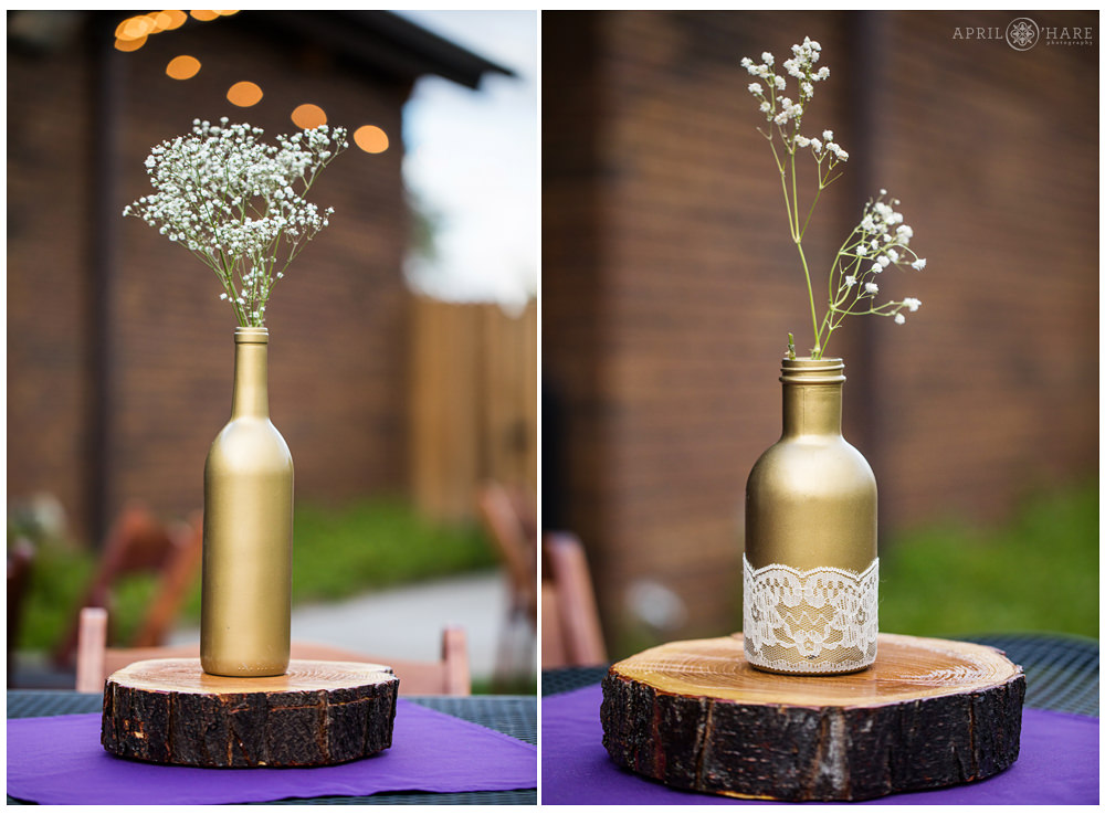 Gold Wine Bottle Simple Wedding Decor for a Colorado Winery Wedding Reception